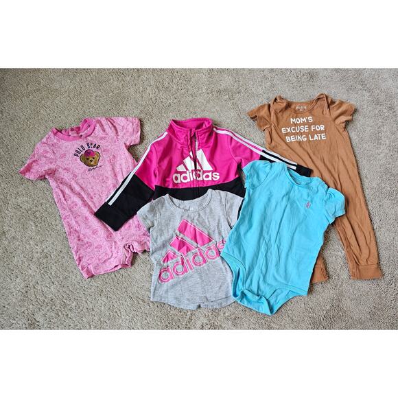 Baby Girls 12M clothing lot of 5- Ralph lauren, adidas, okie dokie - Picture 1 of 8